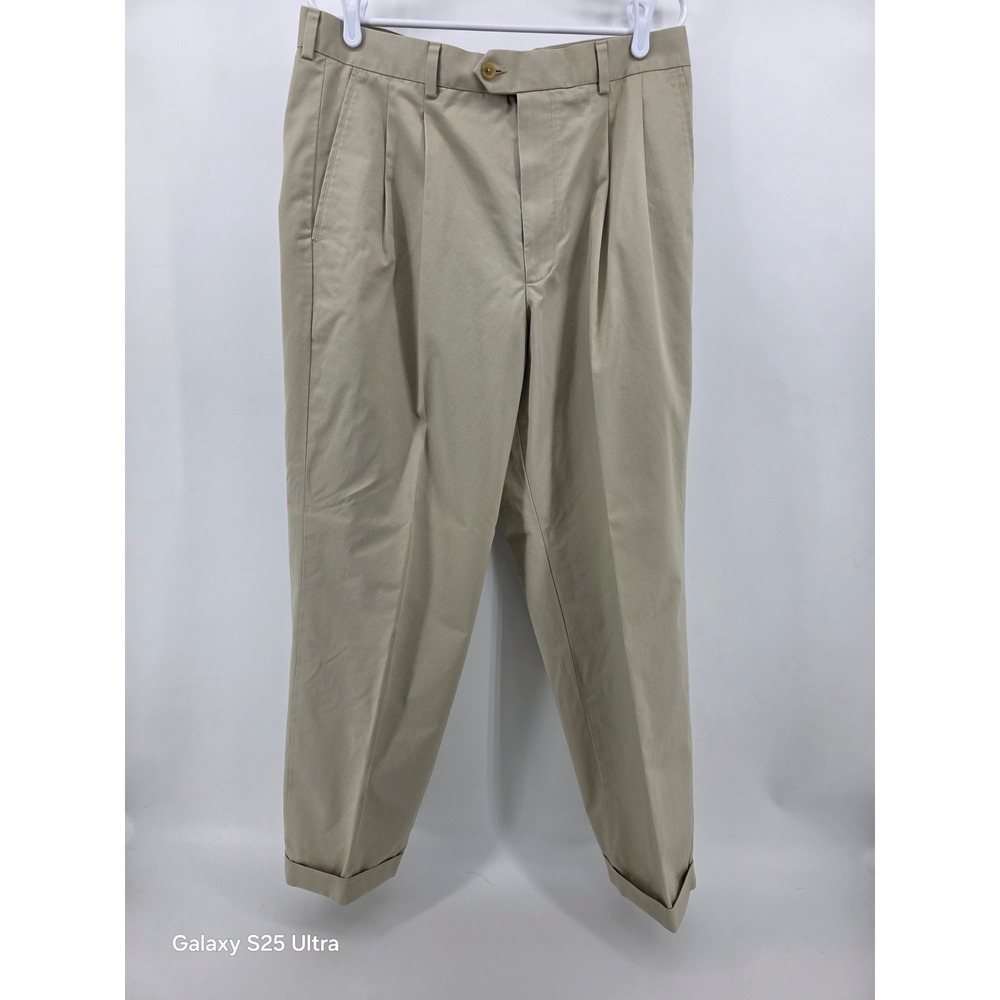 John W Nordstrom Mens 36x32 Khaki Pleated Chinos Supima Cotton Smartcare Vintage